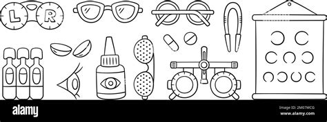 Oftalmología Optometría Conjunto De Iconos Dibujados A Mano Tabla De