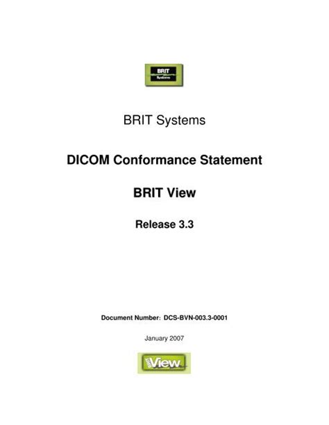 Brit Systems Dicom Conformance Statement Brit View