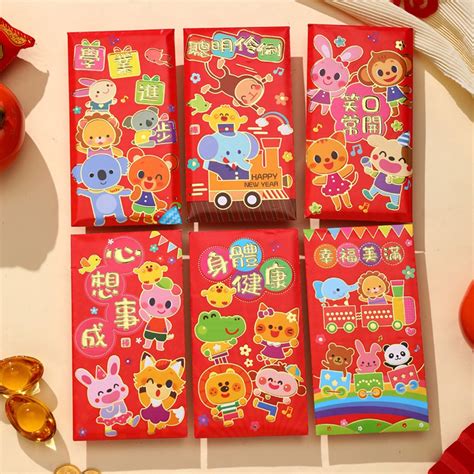 6PCS CNY 2024 Red Packet 6Pcs Lot Creative Cute Rabbit Year Ang Bao Red