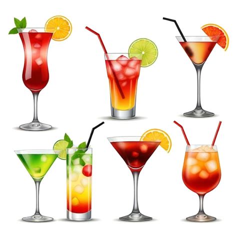 Premium Vector Cocktail Vector Set White Background Isolated