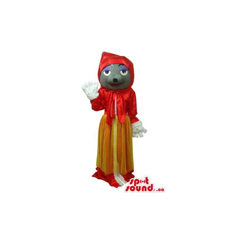 Cute Girl Grey Mouse Plush Mascot Dressed In A Red Dress - SpotSound ...