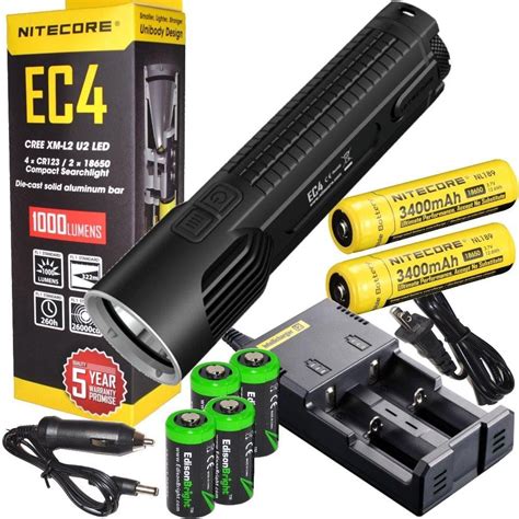 Nitecore Ec4 1000 Lumen Led Tactical Flashlight 2 X Nl189 18650 Li Ion Rechargeable Batteries