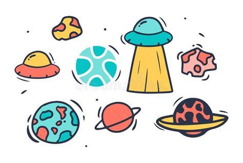 Doodle Style Hand Drawing Colored Planets Isolated Vector