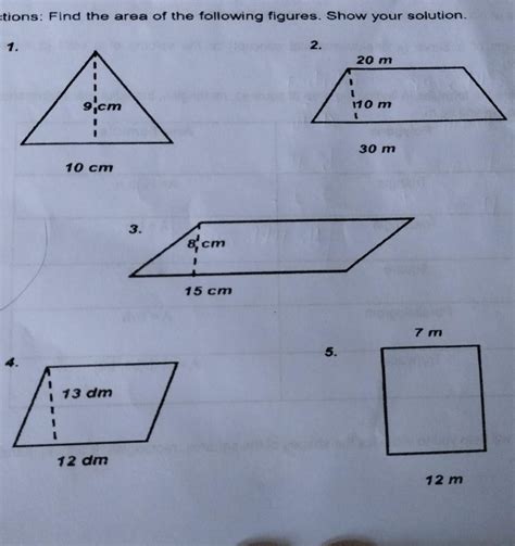 Find The Area Of The Following Figures Show Your Solution Brainly In