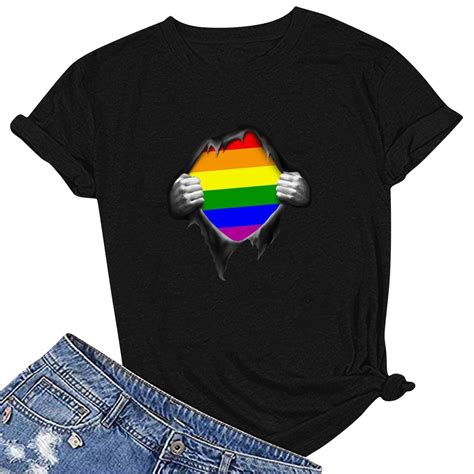 Mchoice Womens Pride Shirt Rainbow Graphic Tees Funny Print T Shirt