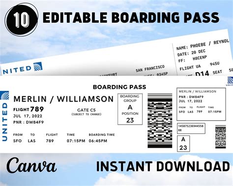 Editable Airline Boarding Pass Ticket Template. Surprise Trip - Etsy France