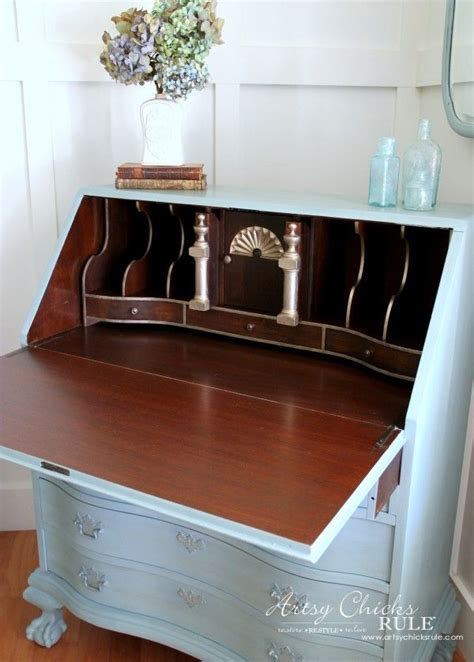 Secretary Desk Makeover W Duck Egg Blue Colored Waxes Chalk Paint