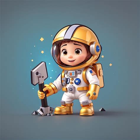 Astronauta Lindo Minando Moneda De Oro Con Pico Icono Vectorial De