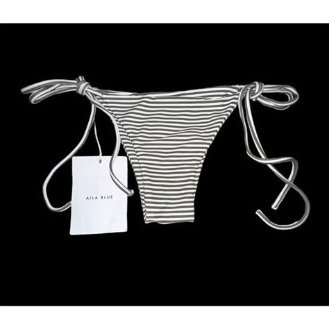 Aila Blue Swim New Aila Blue Side Tie Striped String Bikini Bottoms