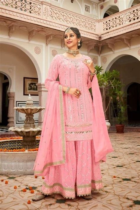 Pink Georgette Eid Sharara Suit With Embroidered Ss