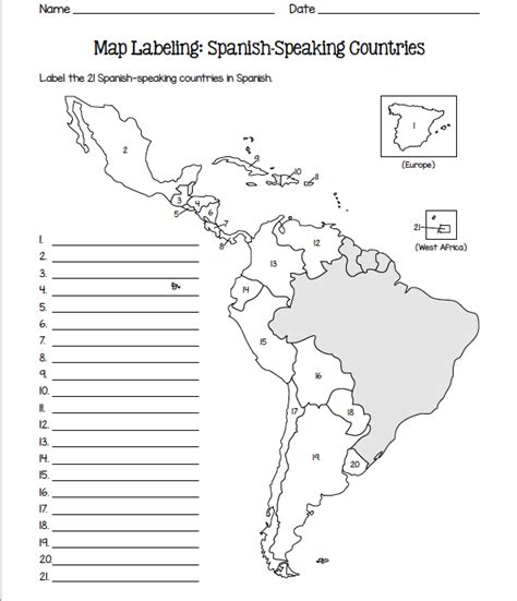 Map Of Spanish Speaking Countries And Capitals Printables Highlighted ...