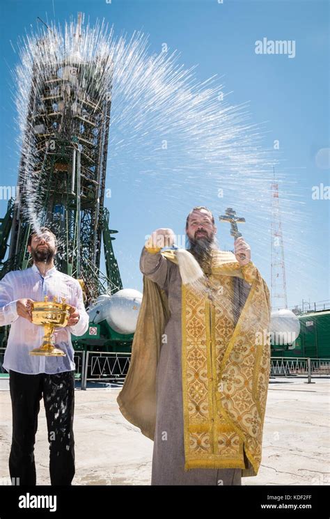 An Orthodox Priest Blesses The Soyuz MS 05 Spacecraft During A