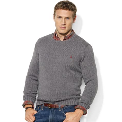 Lyst Ralph Lauren Crew Neck Cotton Sweater In Gray For Men