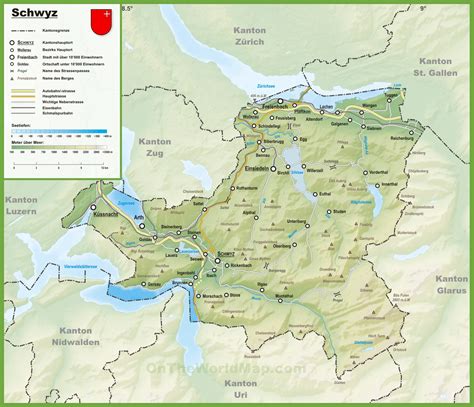 Canton of Schwyz map with cities and towns - Ontheworldmap.com