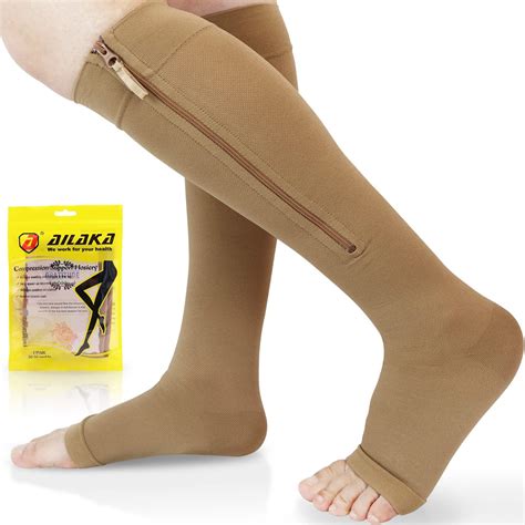 Ailaka Zipper 20 30 MmHg Compression Socks For Women Men Knee High