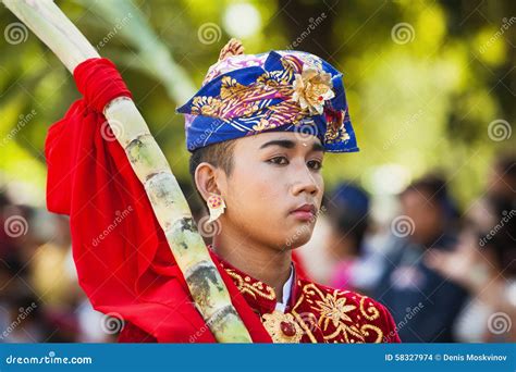 Portrait Of Balinese Young Man In Traditional Costume Editorial Stock