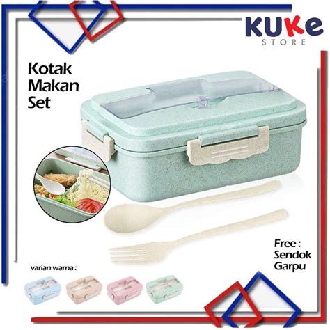 Kuke Lunch Box Set Kotak Bekal Makan Jerami Kotak Makan Anti Tumpah