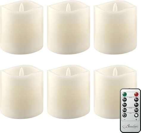 Stonebriar 6 Count Ivory Real Wax 3x3 Flameless Led Pillar Candles With Remote And