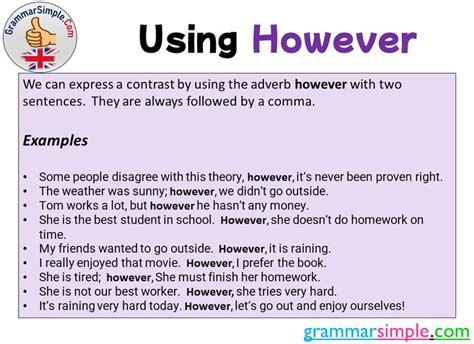 Using However and Example Sentences - Grammar Simple
