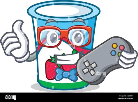 Gamer Yogur Mascota Estilo De Dibujos Animados Imagen Vector De Stock