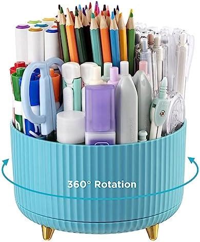 Amazon HBlife Pencil Pen Holder For Desk 5 Slots 360 Degree