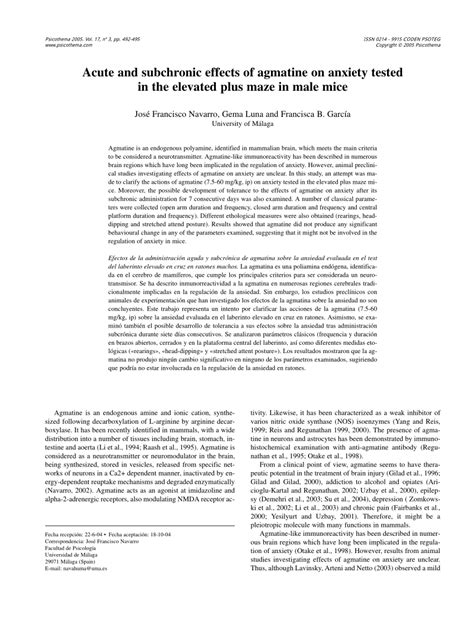 Pdf Acute And Subchronic Effects Of Agmatine On Anxiety Tested In The