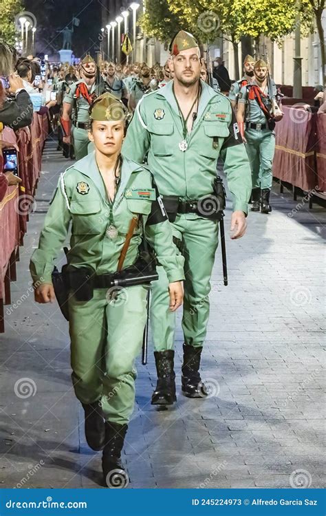 Huelva, Spain - April 9, 2022: Woman Soldier in Parade during Spanish ...