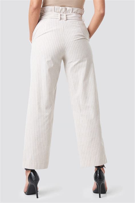 Paper Waist Striped Trousers Beige Na