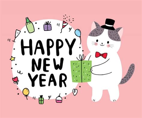 Happy New Year Cat Vectors And Illustrations For Free Download Freepik