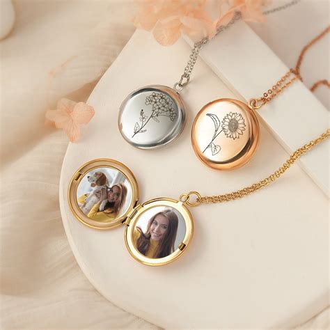 Custom Locket Necklace Photo Locket Necklace Sunflower Necklace