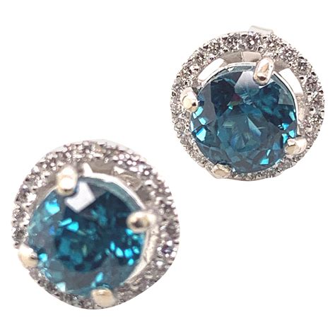 Antique Blue Zircon Crown Stud Platinum Earrings At 1stdibs