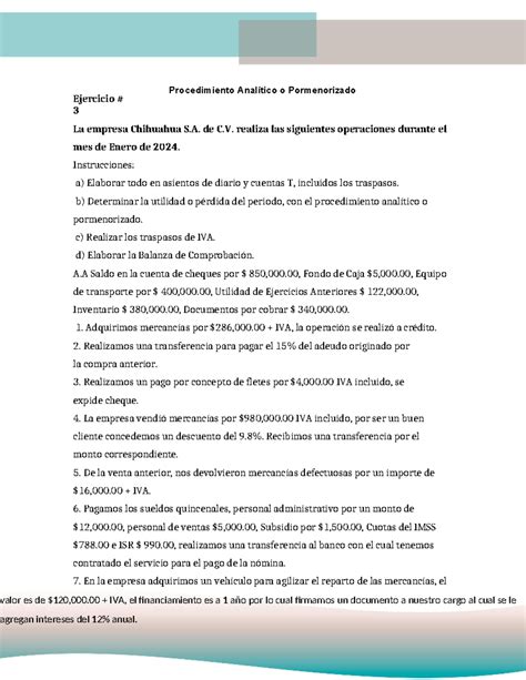 Redacción ejercicio 3 Ejercicio 3 Procedimiento Analítico o