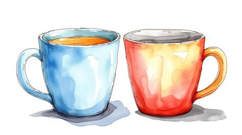 Premium Photo Two Cups Of Tea Watercolor Illustration On A White