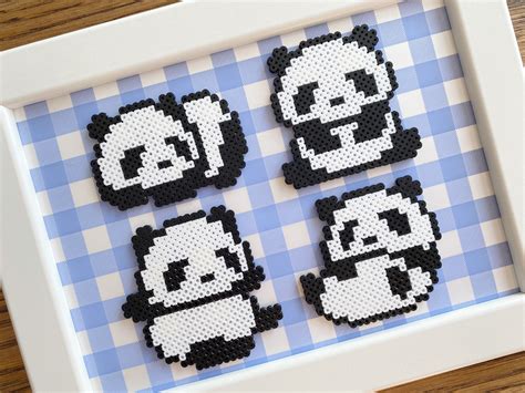 Cute Pandas Framed Wall Decor Perler Beads Art Etsy