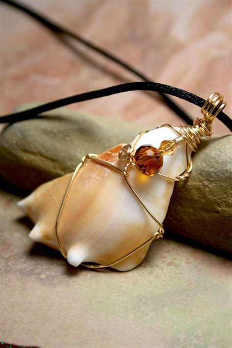 Wire Wrapped Sea Shell Necklace Beach Jewelry Boho Necklace Beach