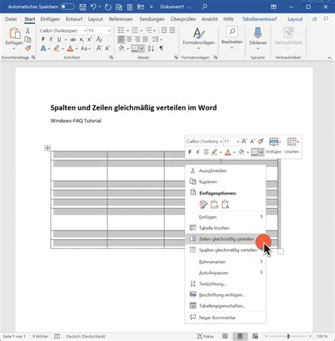 Tabellen Zeilen Und Spalten Gleichm Ig In Der Breite Und H He Anpassen