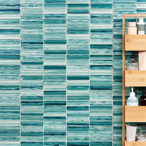 Shop Maya Stacked Teal Green Polished Glass Mosaic Tile