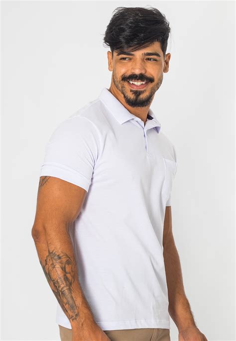 Camisa Gola Polo Masculina Piquet Bolso Bordado Casual