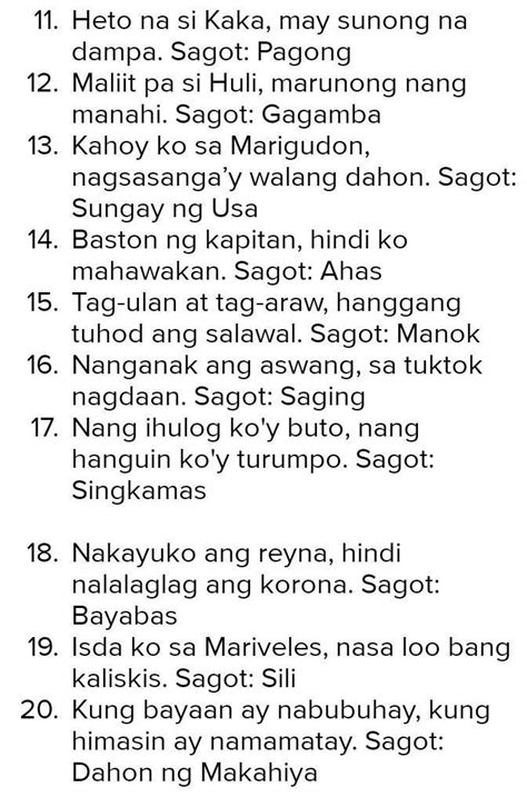 Magbigay Ng Limang Halimbawa Ng Bugtong At Sagot Limangsalita Hot Sex