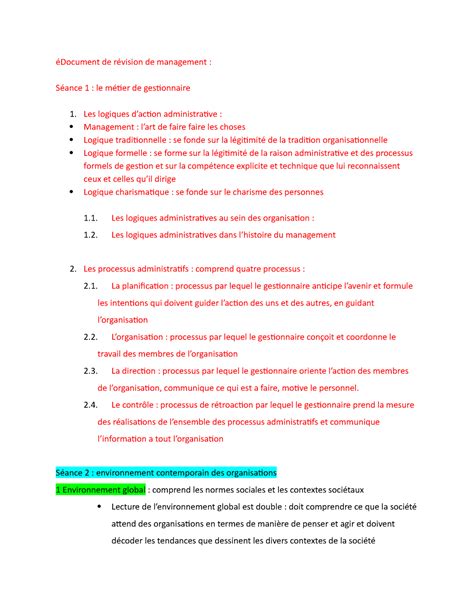 Document De R Vision De Management Document De R Vision De