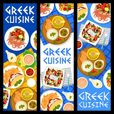 Greek Food Banners Greece Cuisine Restaurant Menu Stock Vector