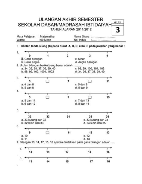 Soal Uts Matematika Kelas 3 Semester 1