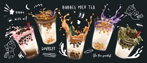 Bubble milk tea design collection,Pearl milk tea , Boba milk tea, Yummy ...