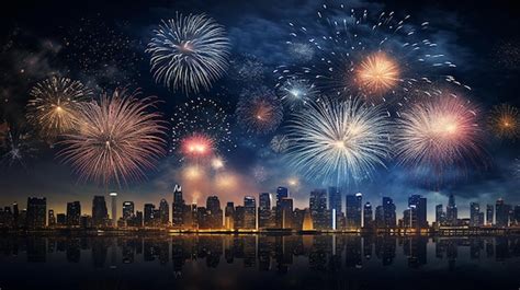 Premium Photo New Years Eve Fireworks Display City Skyline