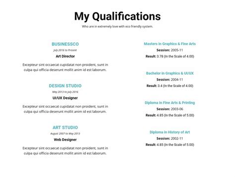 Summary Of Qualifications Website Template