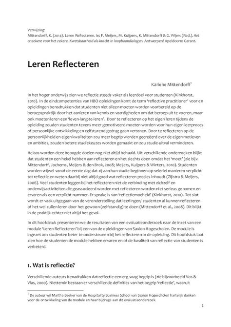 Pdf Leren Reflecteren Mittendorff Onderwijsadvies En Door