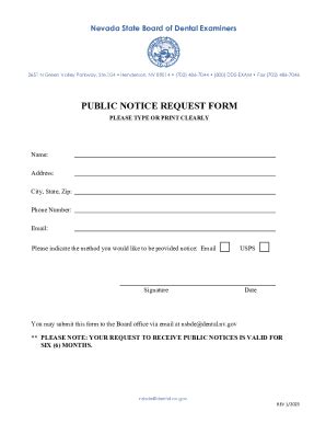 Fillable Online Public Notice Request Form Dental Examiners Fax Email