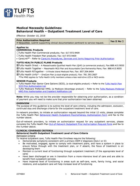 Fillable Online Medical Necessity Guidelines Behavioral