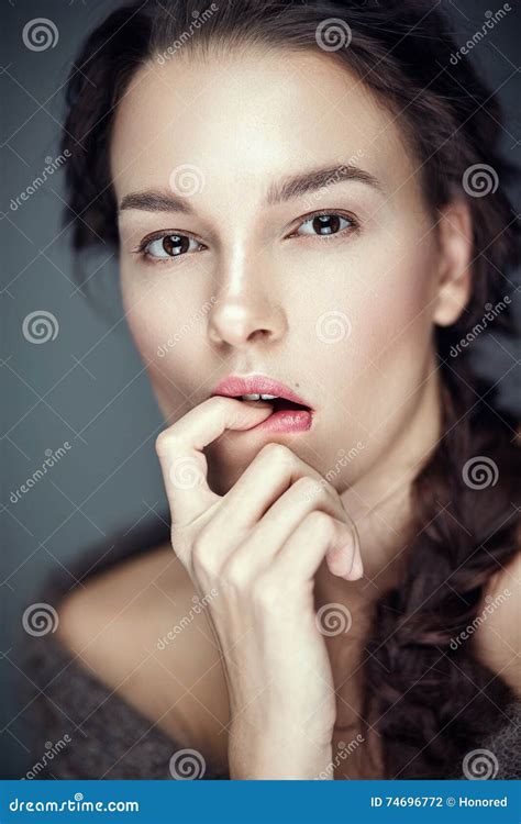 Fashion Beauty Portrait Of Brunette Flirt Expression Stock Photo Image Of Cute Fashion