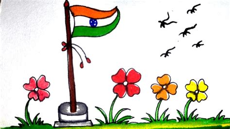 How To Draw Indian National Flag Independence Day Scenery Drawing Har Ghar Tiranga Drawing